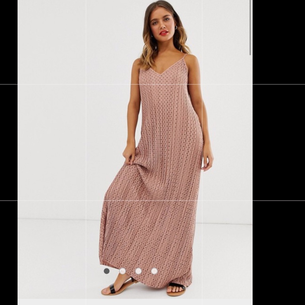 ASOS plisse plunge cami maxi dress in polka dot